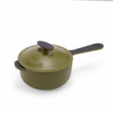 Green 2-quart enameled cast iron saucepan with lid, BUCHYMIX Nigeria, durable cookware for versatile kitchen use