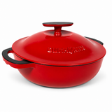 Premium enameled cast iron braiser in 5qt from BUCHYMIX Nigeria, showcasing a black enameled interior and sturdy handle design.