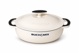Premium enameled cast iron braiser in 5-quart size from BUCHYMIX NIGERIA, showing the glossy enameled surface and sturdy handles.