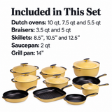 22-Piece Premium Enameled Cast Iron Cookware Set
