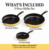 3-Piece Premium Enameled Cast Iron Skillet Set