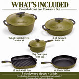 11-pieces Premium Enameled Cast Iron Cookware