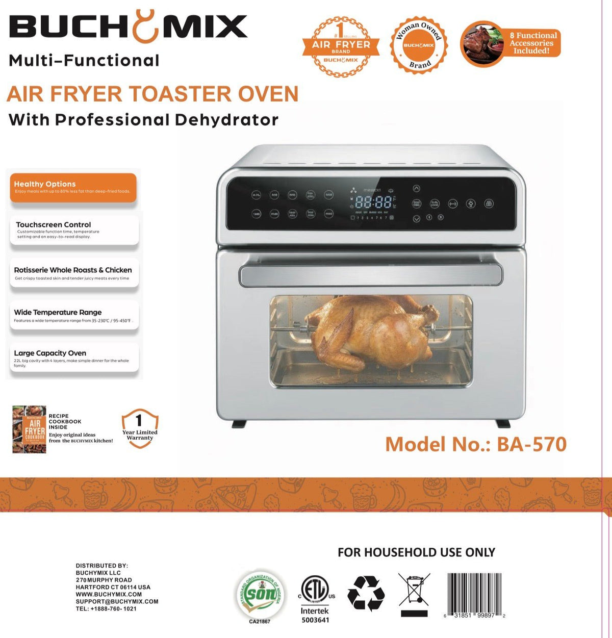 All in One Air fryer Oven with Stainless Steel Interior & | Buchymix