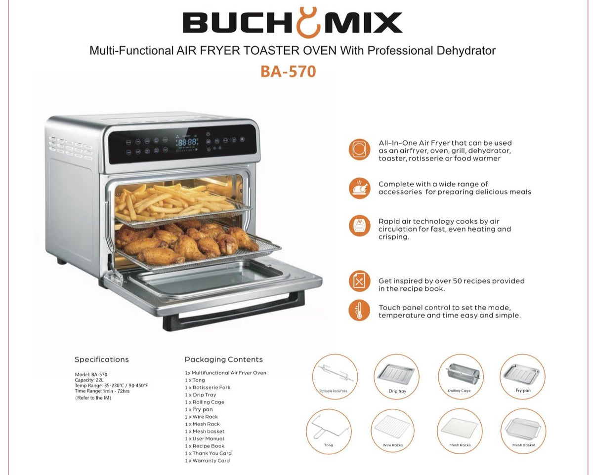 All in One Air fryer Oven with Stainless Steel Interior & | Buchymix